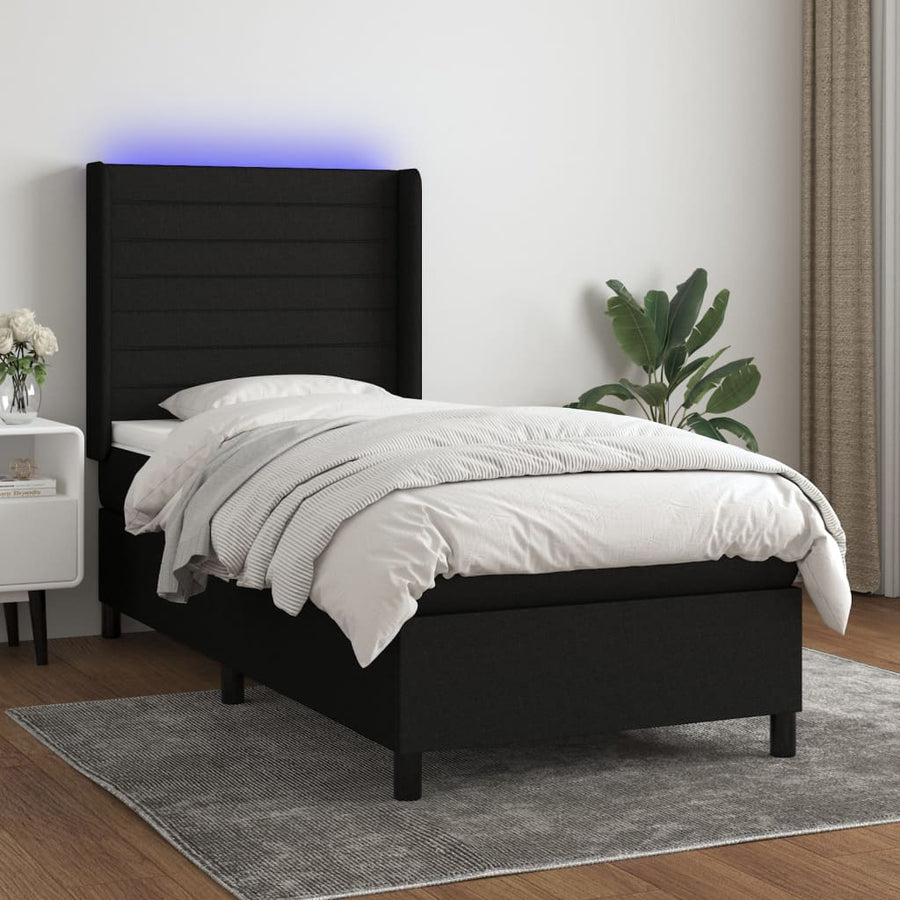 Boxspring Met Matras En Led Stof Zwart 80 x 200 cm Horizontale strepen