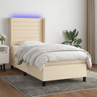 Box spring with mattress and LED fabric cream 80x200 cm