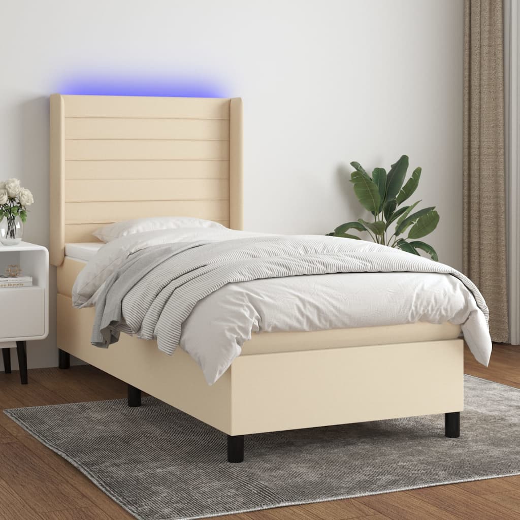 Boxspring Met Matras En Led Stof Kleurig Crème 80 x 200 cm Horizontale strepen