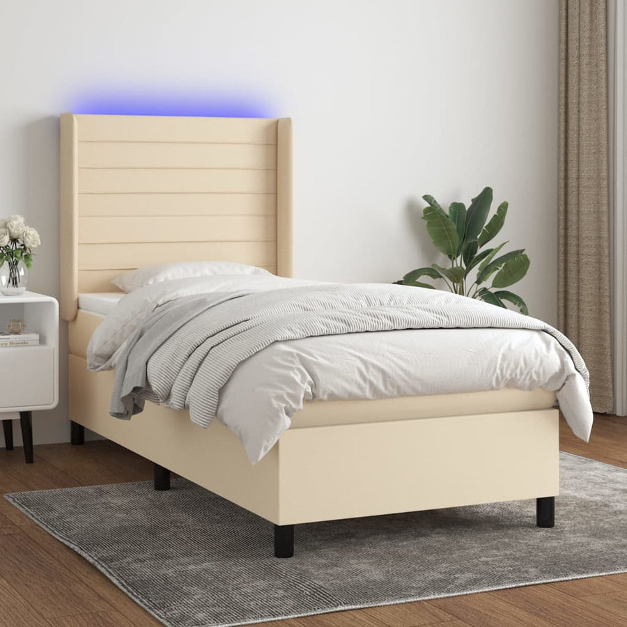 Boxspring Met Matras En Led Stof Kleurig Crème 80 x 200 cm Horizontale strepen