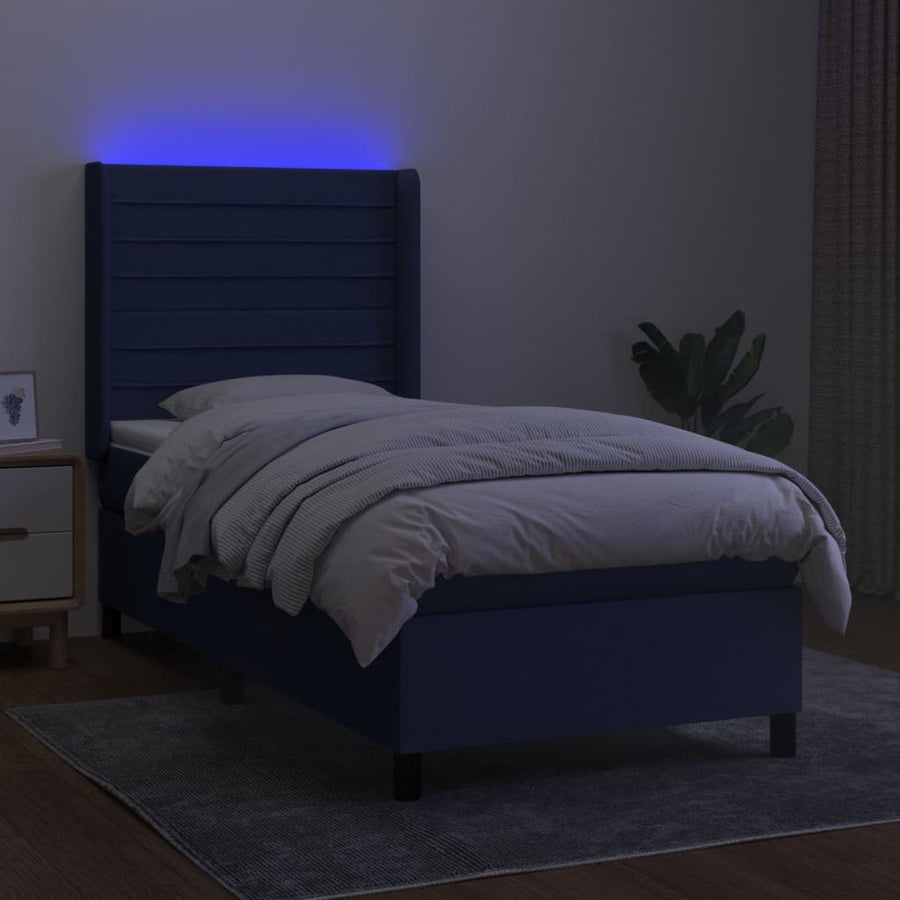 Boxspring Met Matras En Led Stof Blauw 80 x 200 cm Horizontale strepen