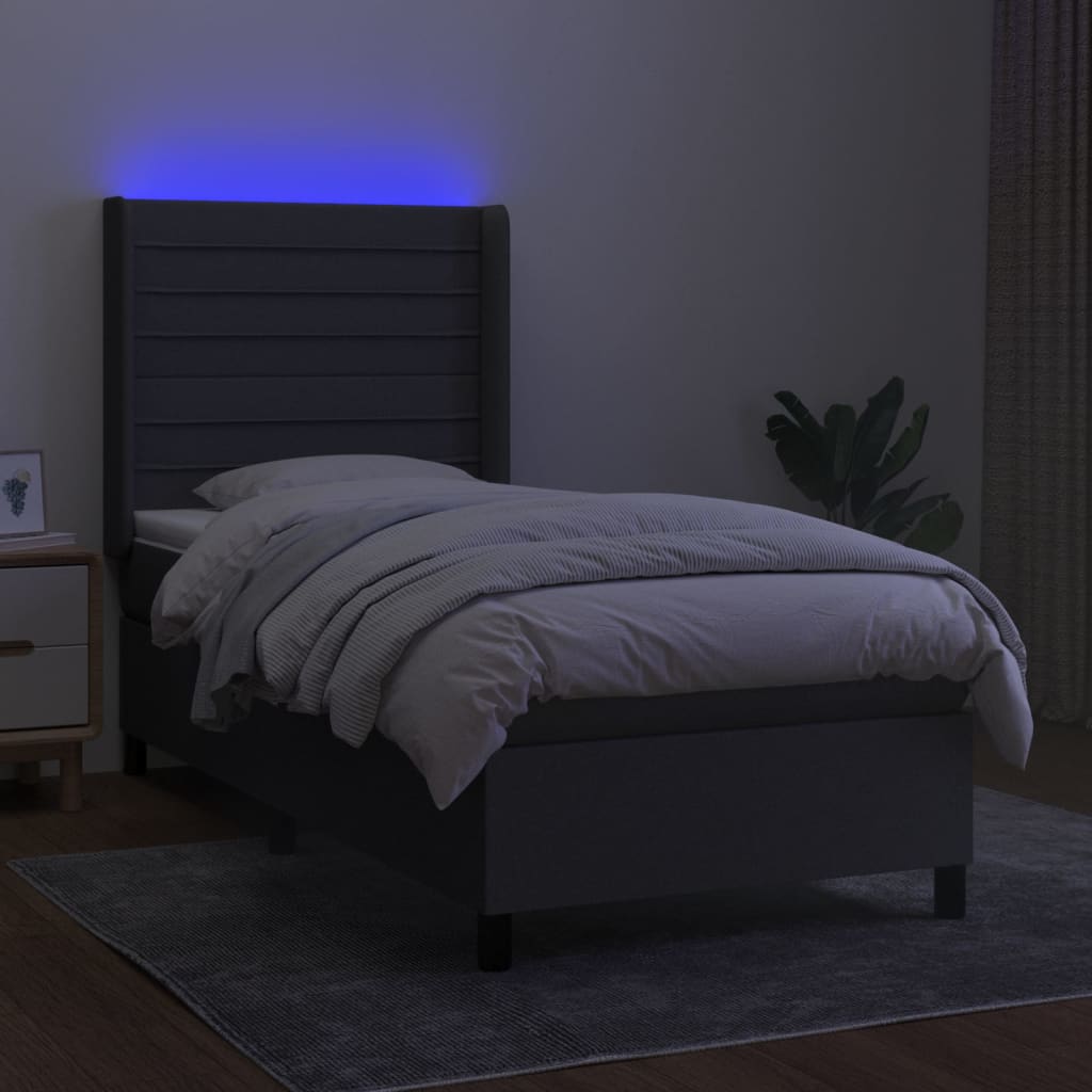 Boxspring Met Matras En Led Stof Donkergrijs 90 x 190 cm Horizontale strepen