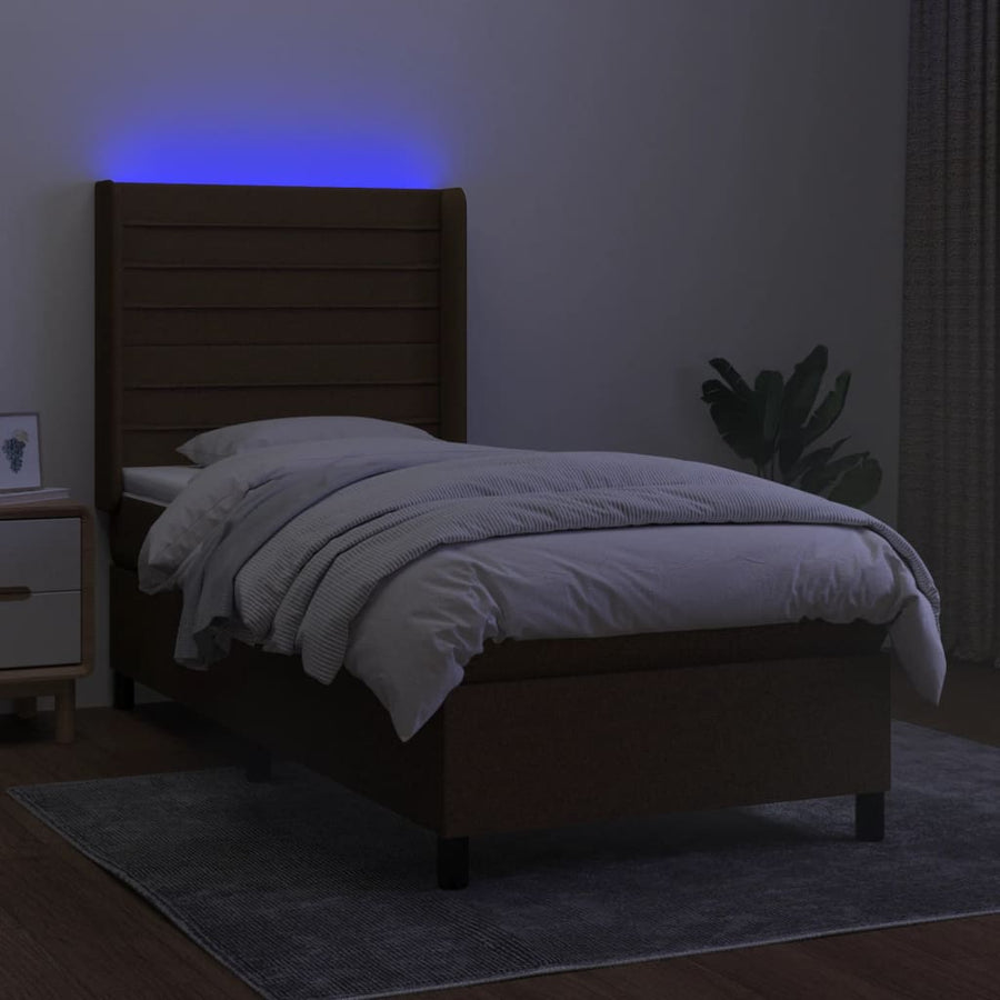 Boxspring Met Matras En Led Stof Donkerbruin 90X190 Cm 90 x 190 cm Horizontale strepen