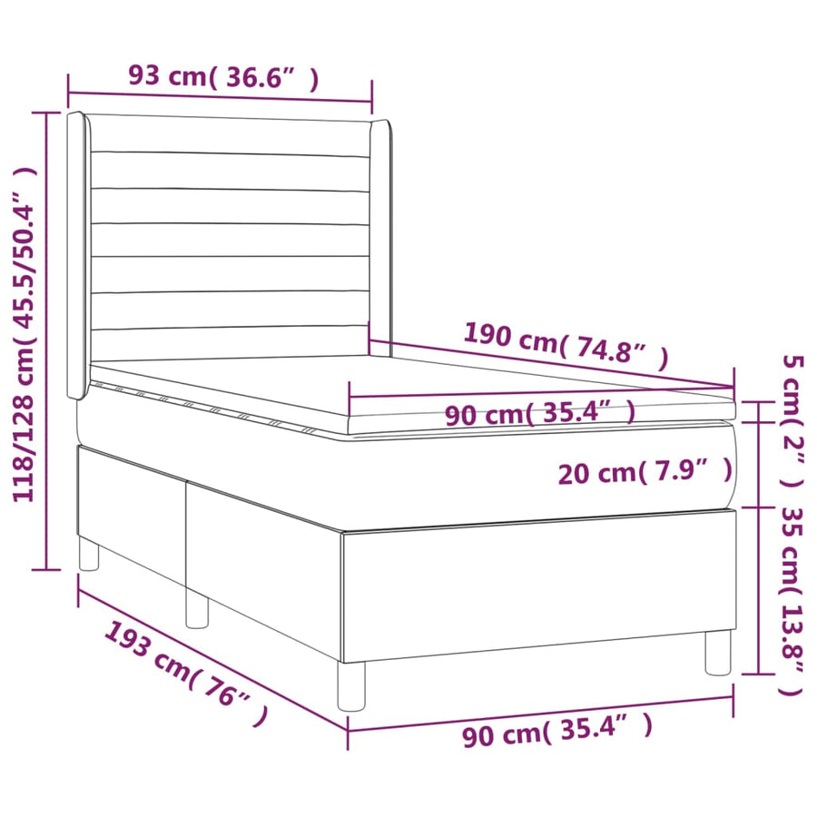 Boxspring Met Matras En Led Stof Donkerbruin 90X190 Cm 90 x 190 cm Horizontale strepen