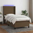 Boxspring Met Matras En Led Stof Donkerbruin 90X190 Cm 90 x 190 cm Horizontale strepen