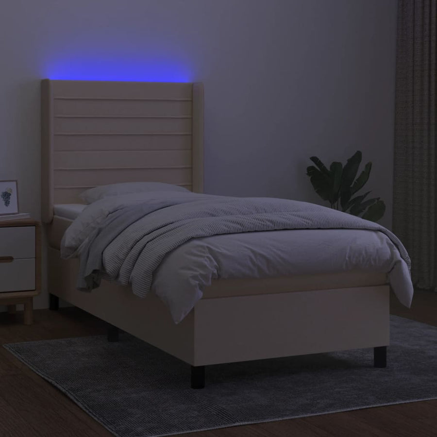 Boxspring met matras en LED stof crèmekleurig 90x190 cm 90 x 190 cm Crème