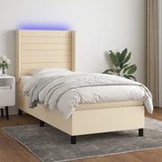 Boxspring 90x190 cm crème met matras en LED