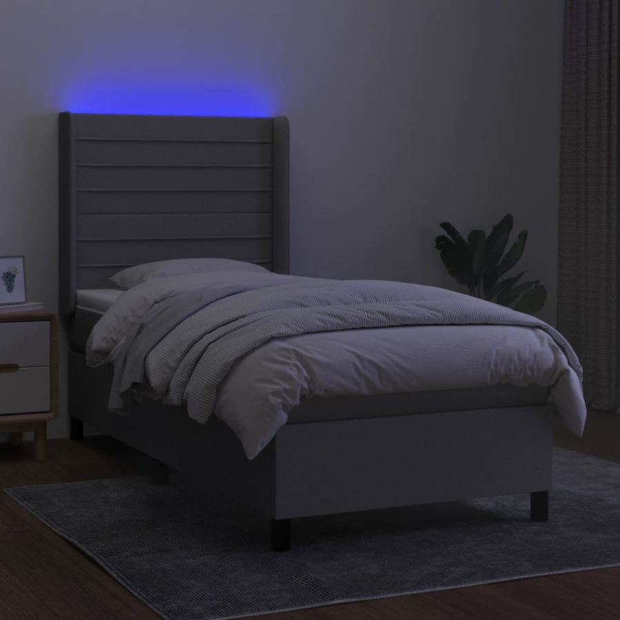 Boxspring met matras en LED stof lichtgrijs 90x200 cm 90 x 200 cm Horizontale strepen