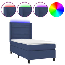 Boxspring Met Matras En Led Stof Blauw 90 x 200 cm Horizontale strepen