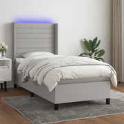 Boxspring met matras LED 100x200 cm lichtgrijs