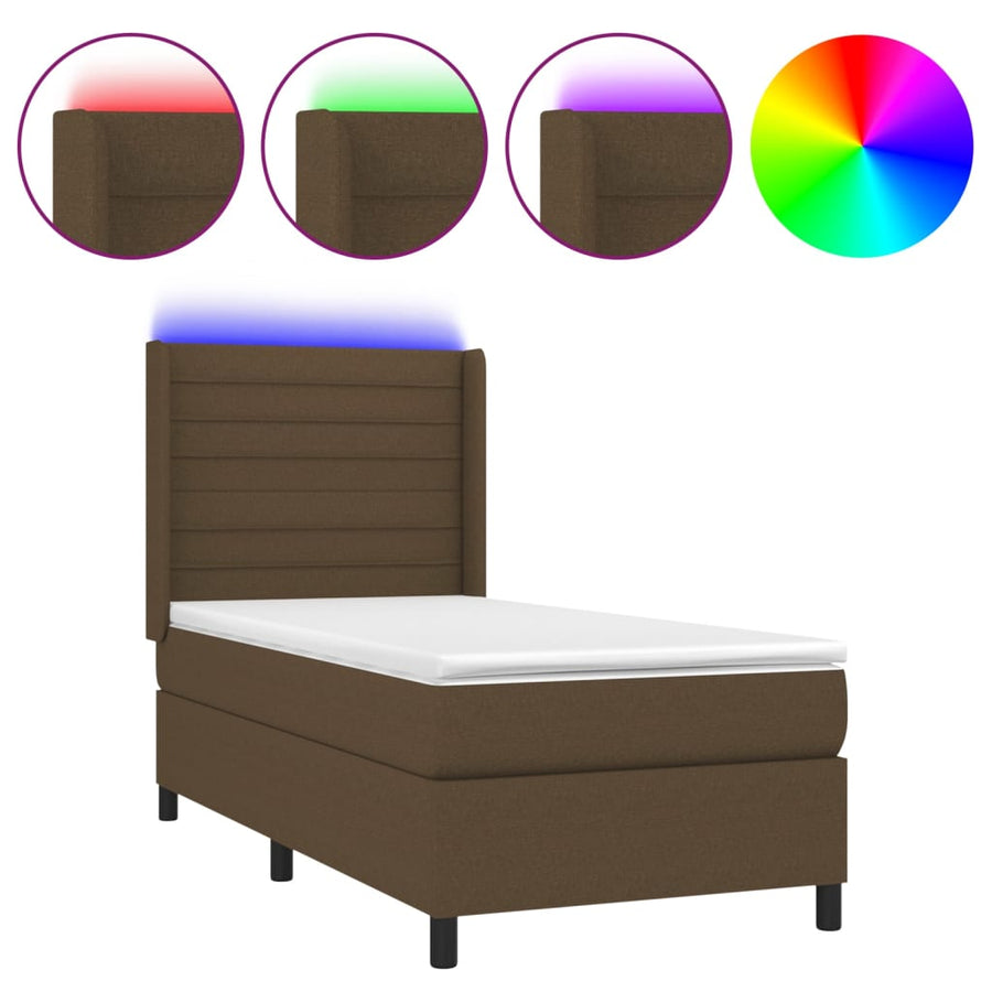 Boxspring Met Matras En Led Stof Donkerbruin 100 x 200 cm Horizontale strepen