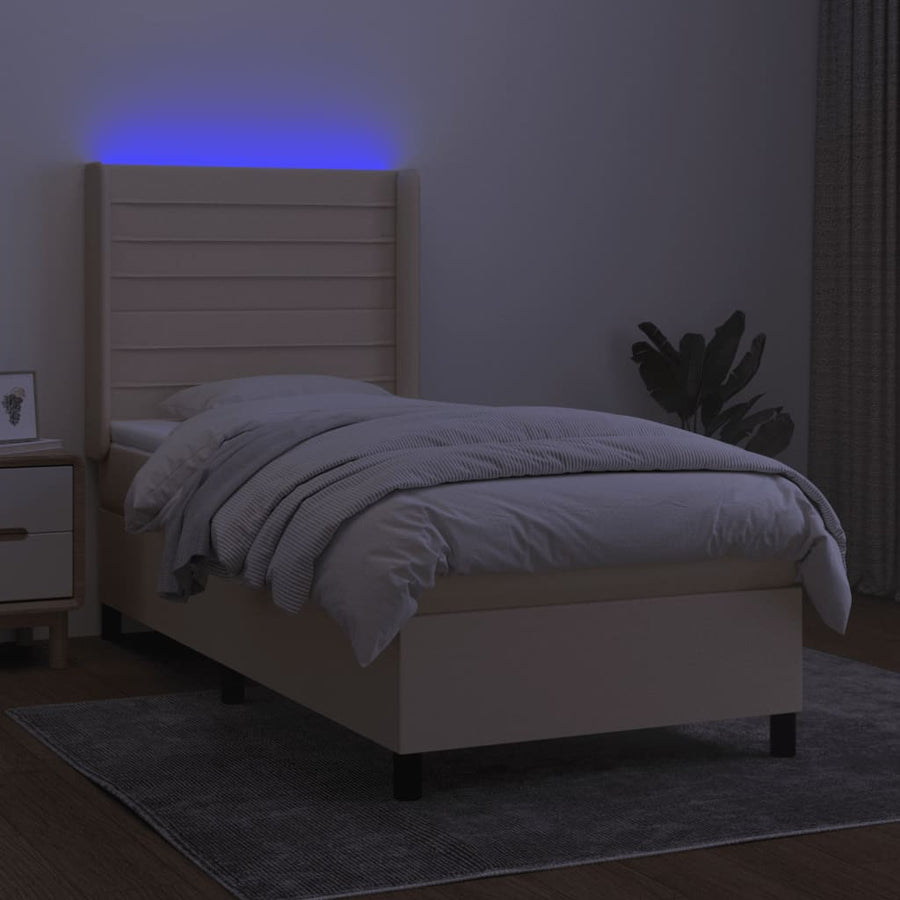 Boxspring Met Matras En Led Stof Kleurig Crème 100 x 200 cm Horizontale strepen