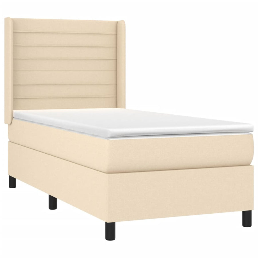 Boxspring Met Matras En Led Stof Kleurig Crème 100 x 200 cm Horizontale strepen
