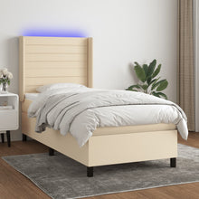 Boxspring Met Matras En Led Stof Kleurig Crème 100 x 200 cm Horizontale strepen