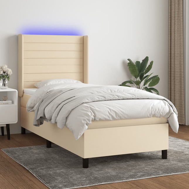 Boxspring Met Matras En Led Stof Kleurig Crème 100 x 200 cm Horizontale strepen