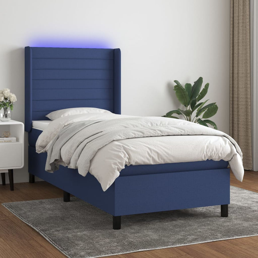 Boxspring met matras en LED stof blauw 100x200 cm