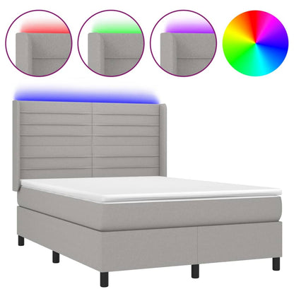 Boxspring met matras en LED stof lichtgrijs 140x190 cm 140 x 190 cm Lichtgrijs