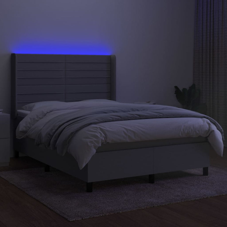 Boxspring met matras en LED stof lichtgrijs 140x190 cm 140 x 190 cm Lichtgrijs