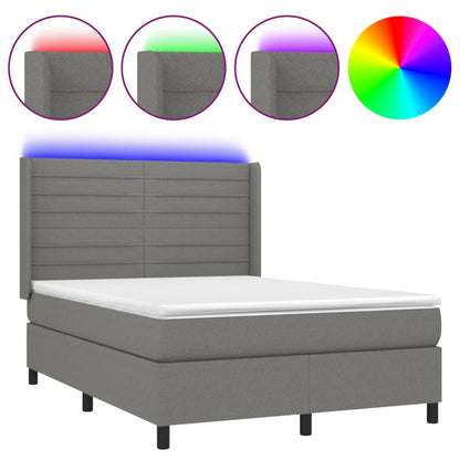 Boxspring Met Matras En Led Stof Donkergrijs 140 x 190 cm Horizontale strepen