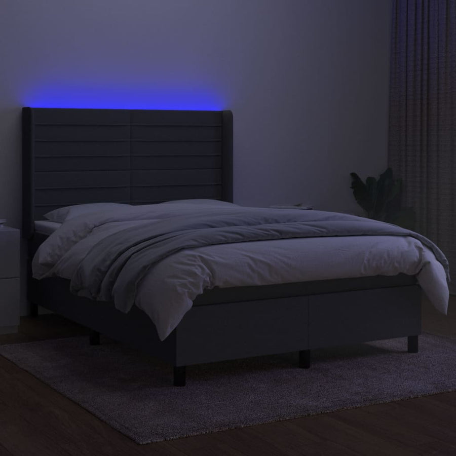 Boxspring Met Matras En Led Stof Donkergrijs 140 x 190 cm Horizontale strepen
