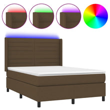 Boxspring Met Matras En Led Stof Donkerbruin 140 x 190 cm Horizontale strepen
