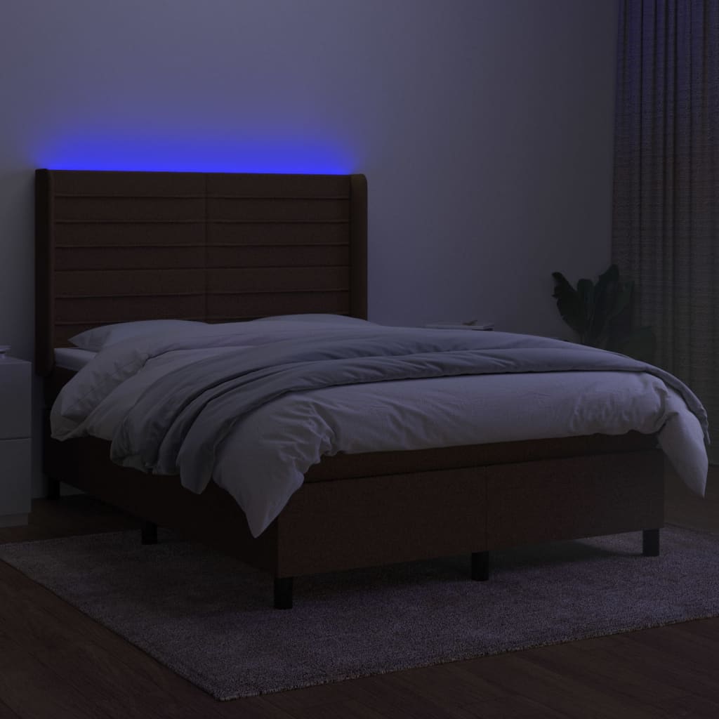 Boxspring Met Matras En Led Stof Donkerbruin 140 x 190 cm Horizontale strepen