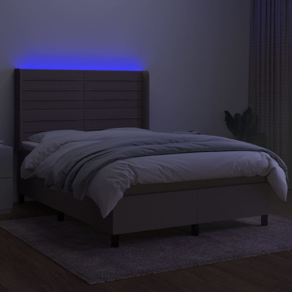 Boxspring met matras en LED stof taupe 140x190 cm 140 x 190 cm Horizontale strepen