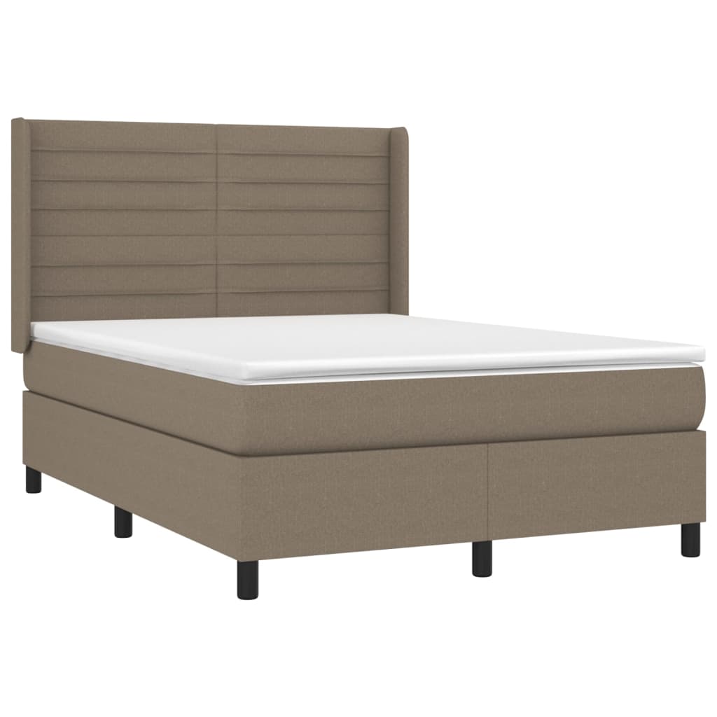Boxspring met matras en LED stof taupe 140x190 cm 140 x 190 cm Horizontale strepen