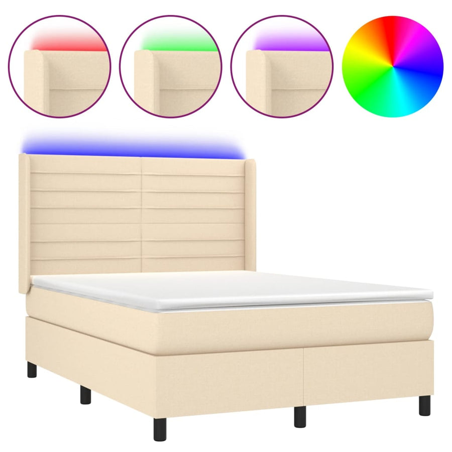 Boxspring met matras en LED stof crèmekleurig 140x190 cm 140 x 190 cm Crème