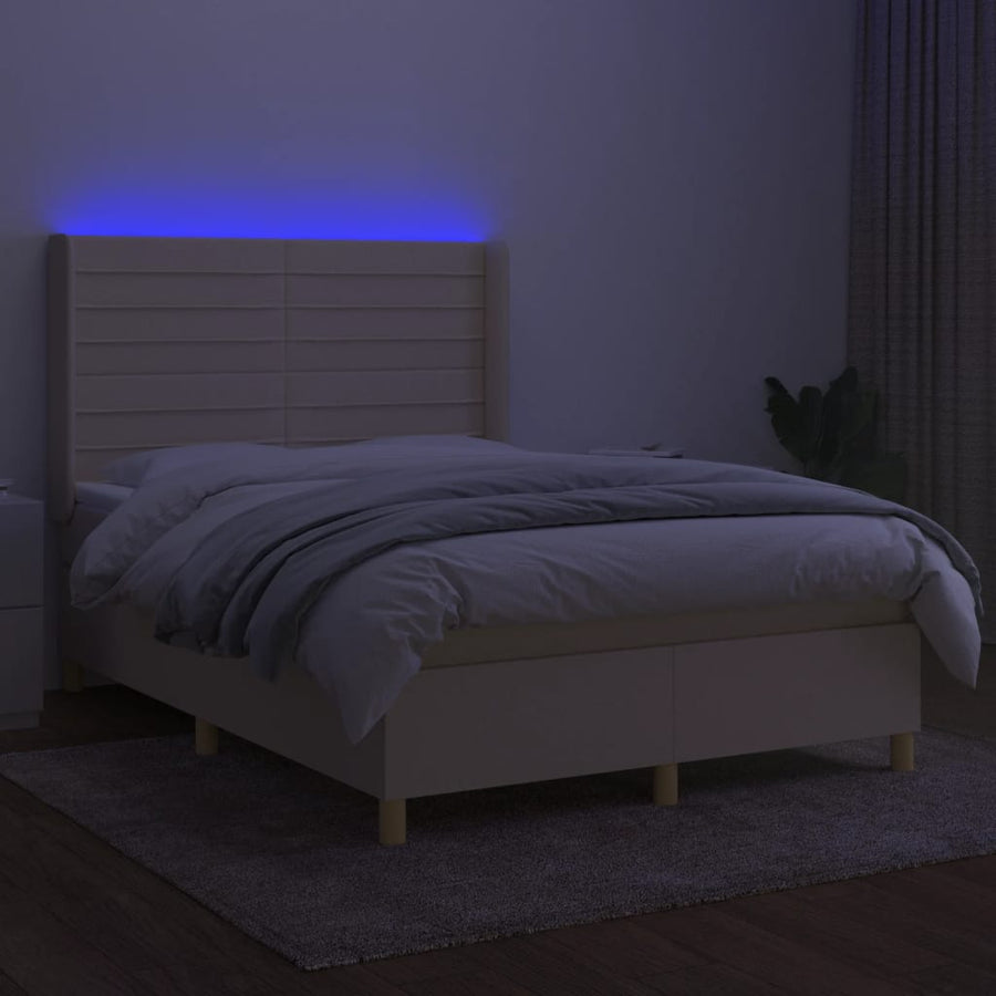 Boxspring met matras en LED stof crèmekleurig 140x190 cm 140 x 190 cm Crème