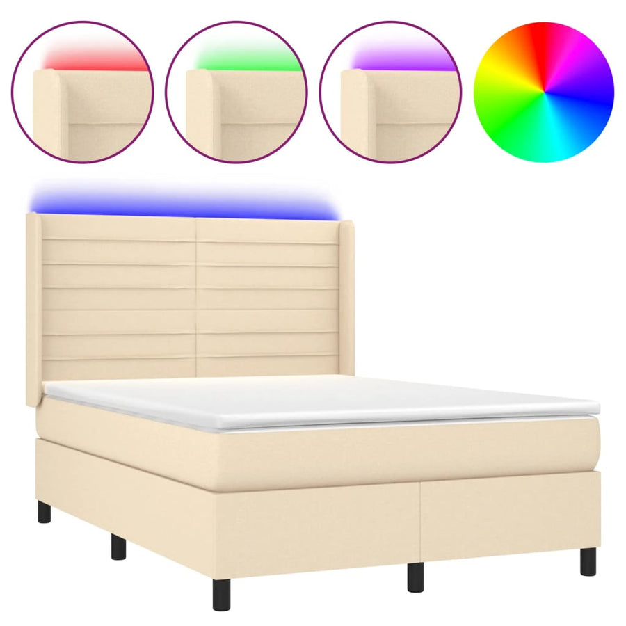 Boxspring met matras en LED stof crèmekleurig 140x200 cm 140 x 200 cm Horizontale strepen