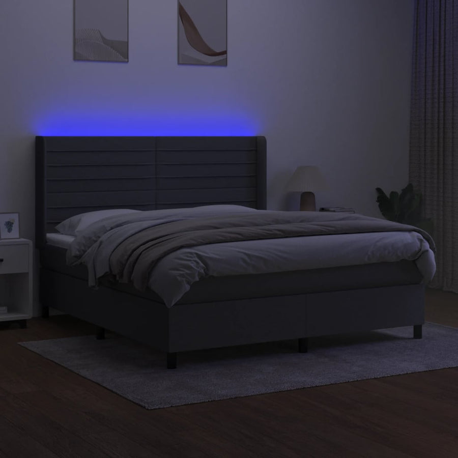 Boxspring Met Matras En Led Stof Donkergrijs 160 x 200 cm Horizontale strepen