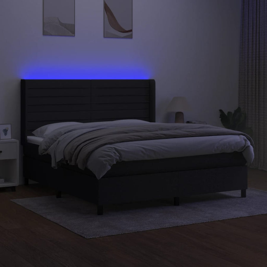 Boxspring Met Matras En Led Stof Zwart 160 x 200 cm Horizontale strepen