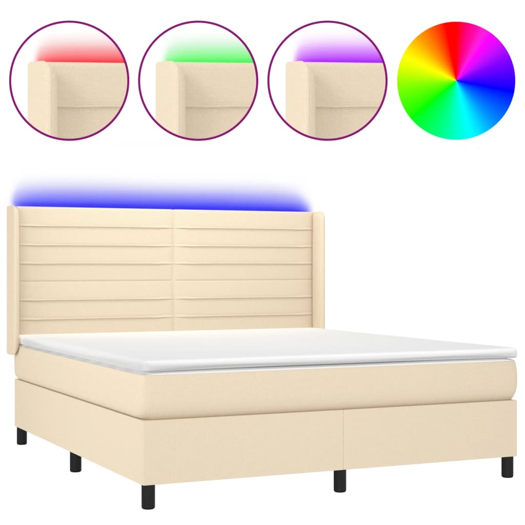 Boxspring Met Matras En Led Stof Kleurig Crème 160 x 200 cm Horizontale strepen