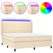 Boxspring Met Matras En Led Stof Kleurig Crème 160 x 200 cm Horizontale strepen