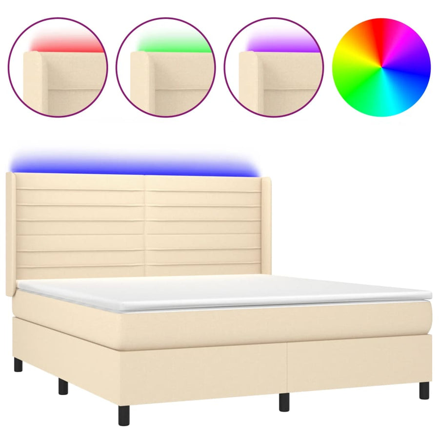 Boxspring Met Matras En Led Stof Kleurig Crème 160 x 200 cm Horizontale strepen