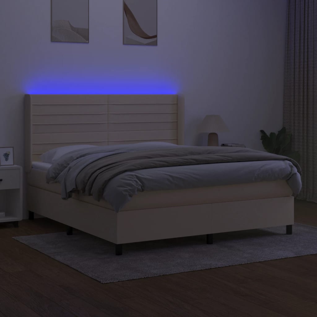 Boxspring Met Matras En Led Stof Kleurig Crème 160 x 200 cm Horizontale strepen