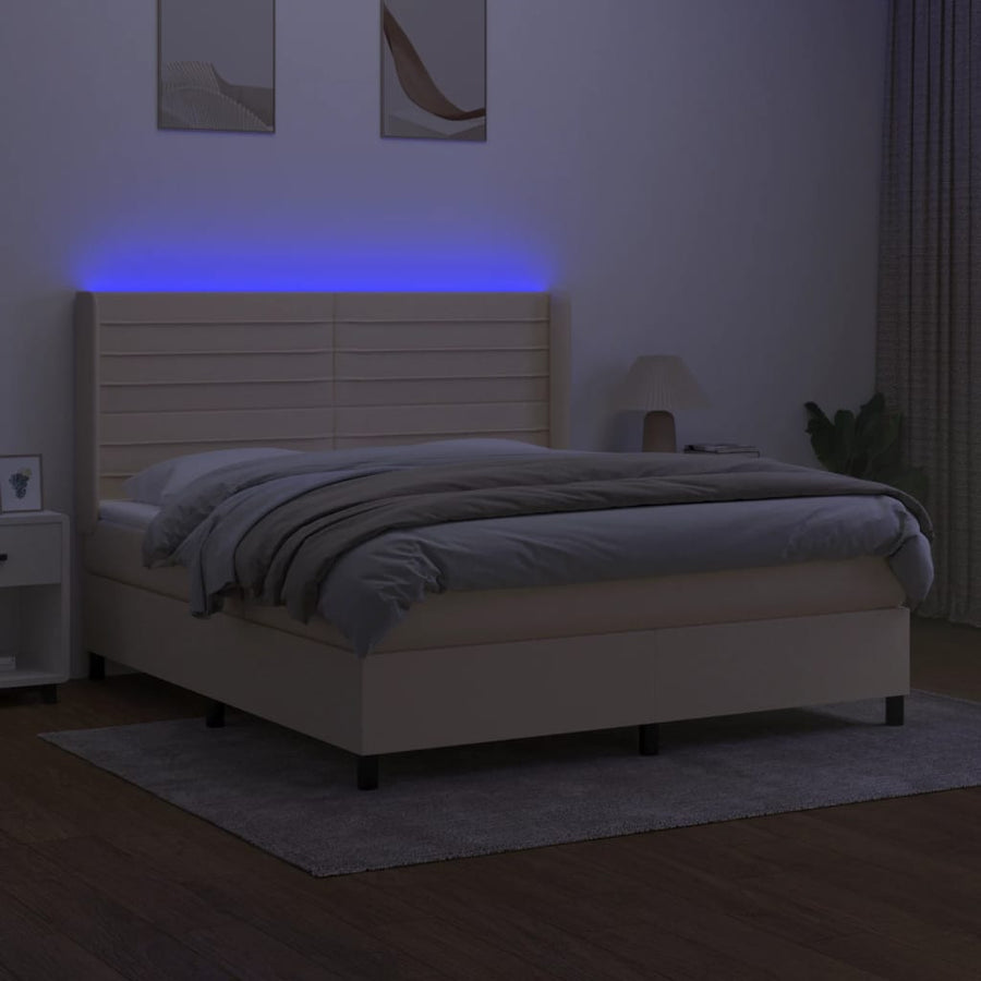 Boxspring Met Matras En Led Stof Kleurig Crème 160 x 200 cm Horizontale strepen