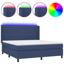 Boxspring Met Matras En Led Stof Blauw 160 x 200 cm Horizontale strepen