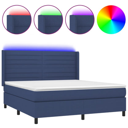 Boxspring Met Matras En Led Stof Blauw 160 x 200 cm Horizontale strepen