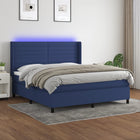 Boxspring Met Matras En Led Stof Blauw 160 x 200 cm Horizontale strepen