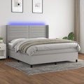 Box spring with mattress and LED fabric light grey 180x200 cm