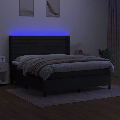 Boxspring Met Matras En Led Stof Zwart 180 x 200 cm Horizontale strepen