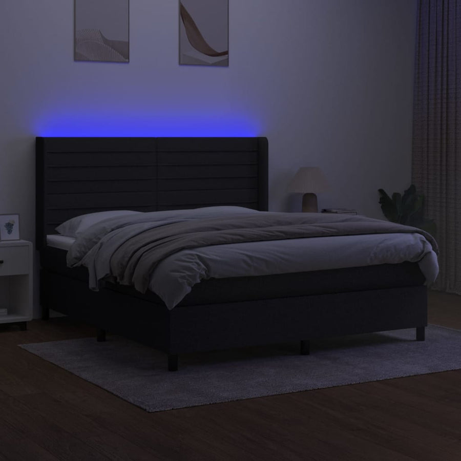 Boxspring Met Matras En Led Stof Zwart 180 x 200 cm Horizontale strepen