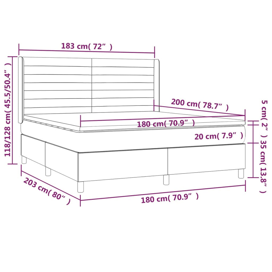 Boxspring Met Matras En Led Stof Zwart 180 x 200 cm Horizontale strepen