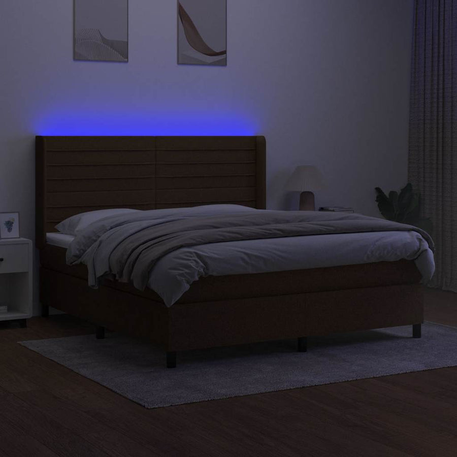 Boxspring Met Matras En Led Stof 180 x 200 cm Donkerbruin
