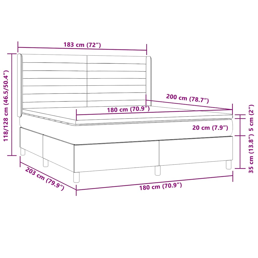 Boxspring Met Matras En Led Stof 180 x 200 cm Donkerbruin