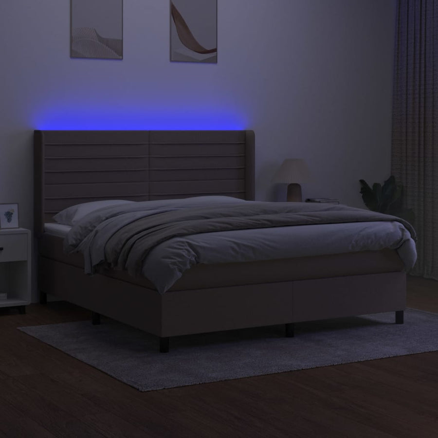 Boxspring met matras en LED stof taupe 180x200 cm 180 x 200 cm Horizontale strepen
