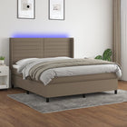 Boxspring met matras en LED stof taupe 180x200 cm 180 x 200 cm Horizontale strepen