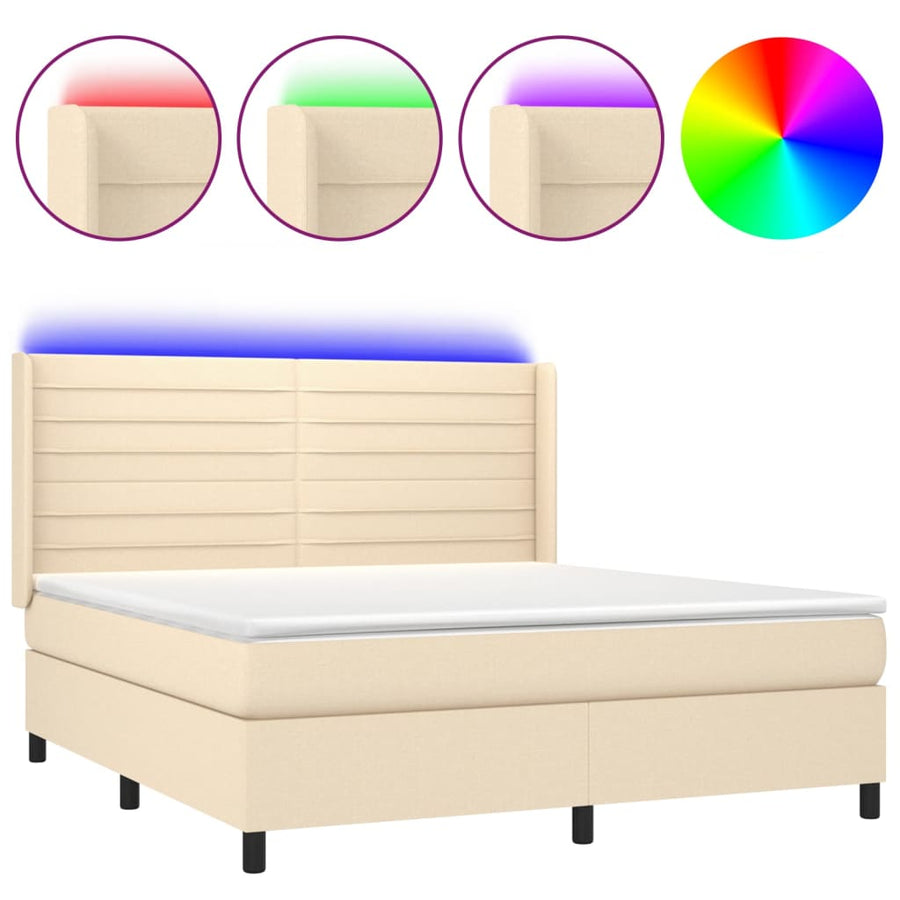 Boxspring Met Matras En Led Stof Kleurig 180 x 200 cm Crème